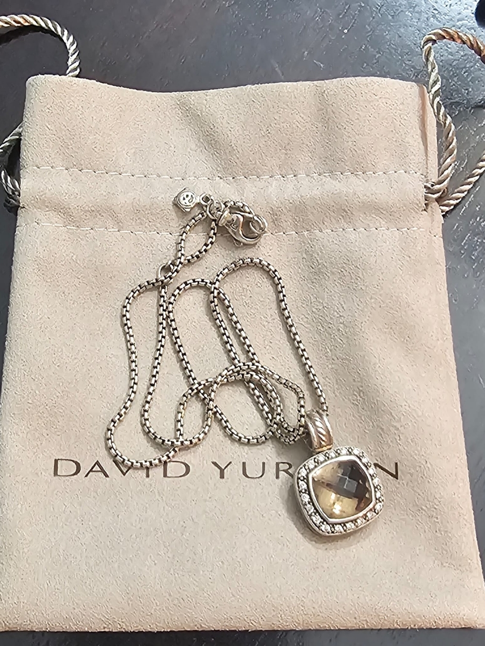 David Yurman Albion  Smoky Quartz Pendant Enhancer Necklace With Diamonds